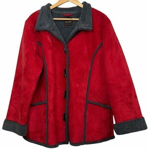 Cotton Ginny Faux Suede Sherpa Jacket Red Toggle XL